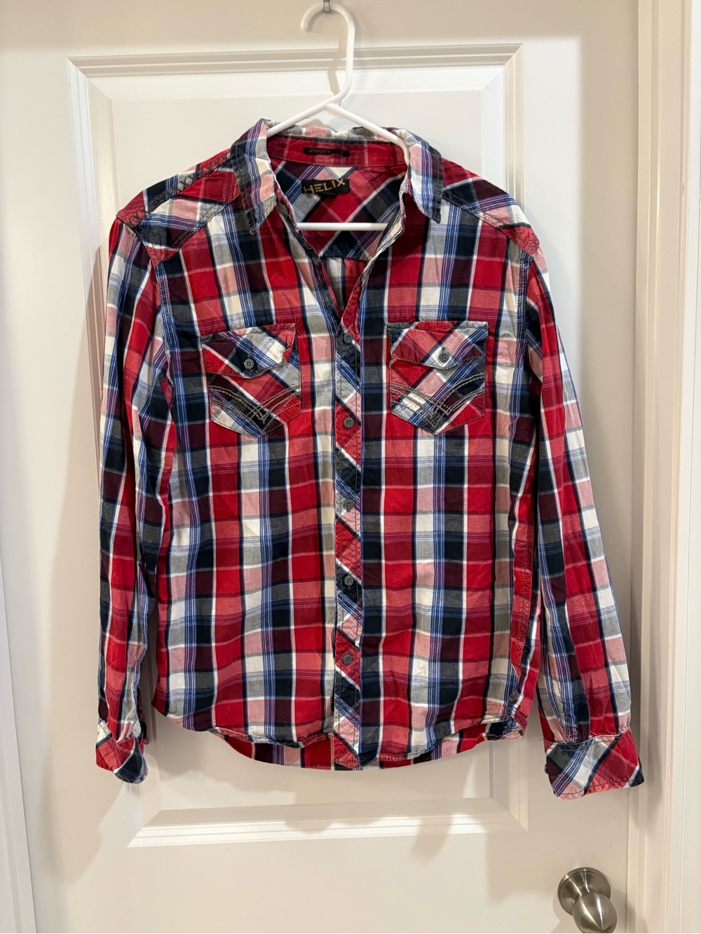 Helix Red, Navy & White Plaid Button-Up Shirt